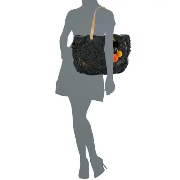 STAR MELA Marga macrame tote oversized cotton shoulder bag navy boho purse NEW - Picture 7 of 7